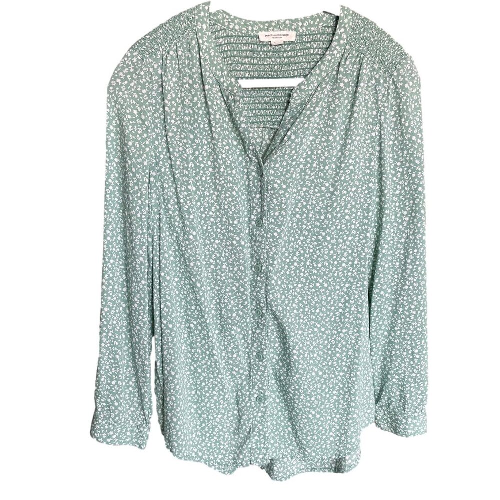 BeachLunchLounge Button Down Shirt Blouse Seafoam Green White Women Medium FLAW